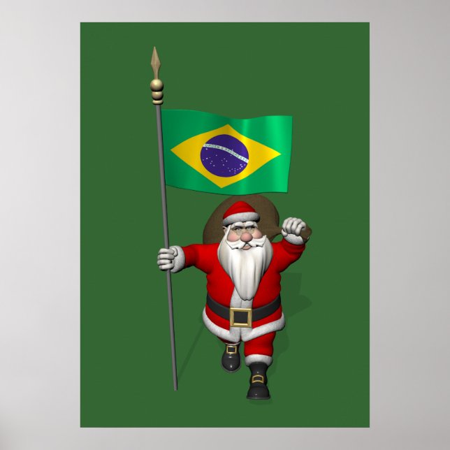 Santa Claus With Ensign Of Brazil Poster (Front)