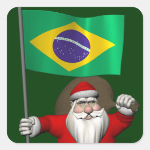 Santa Claus With Ensign Of Brazil Square Sticker