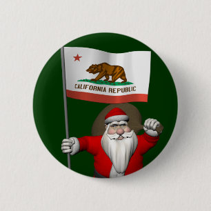 Santa Claus With Ensign Of California 6 Cm Round Badge