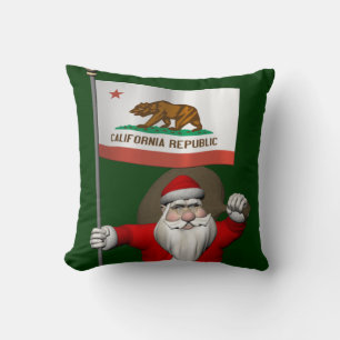 Santa Claus With Ensign Of California Cushion