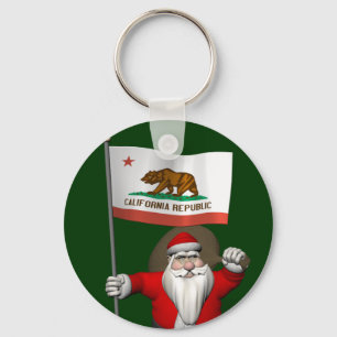 Santa Claus With Ensign Of California Key Ring