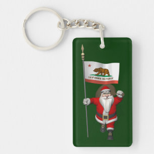 Santa Claus With Ensign Of California Key Ring
