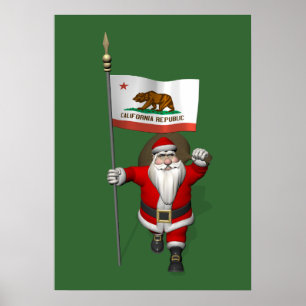Santa Claus With Ensign Of California Poster