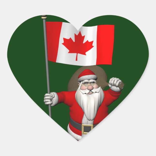 Santa Claus With Ensign Of Canada Heart Sticker (Front)