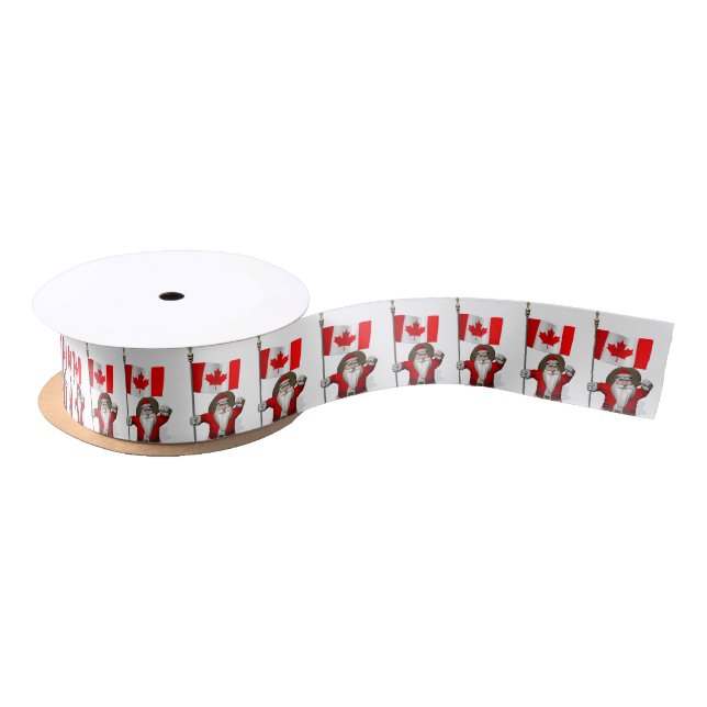 Santa Claus With Ensign Of Canada Satin Ribbon (Spool)