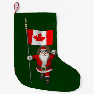 Santa Claus With Ensign Of Canada Small Christmas Stocking