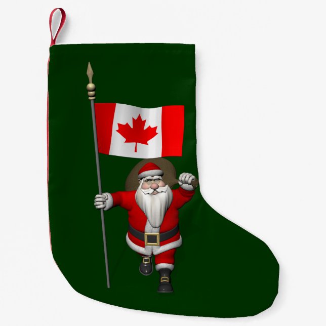 Santa Claus With Ensign Of Canada Small Christmas Stocking (Front)
