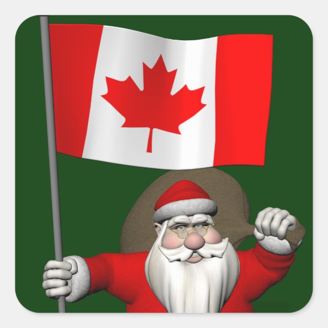 Santa Claus With Ensign Of Canada Square Sticker (Front)
