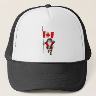 Santa Claus With Ensign Of Canada Trucker Hat