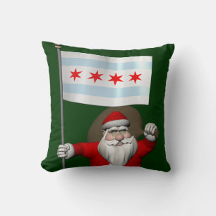 Santa Claus With Ensign Of Chicago Cushion