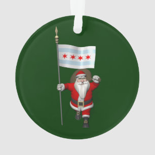 Santa Claus With Ensign Of Chicago Ornament