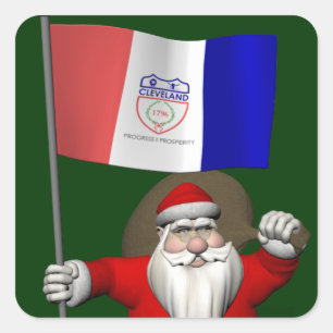 Santa Claus With Ensign Of Cleveland Sticker