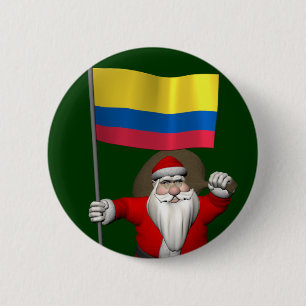 Santa Claus With Ensign Of Colombia 6 Cm Round Badge
