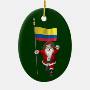 Santa Claus With Ensign Of Colombia Ceramic Tree Decoration