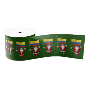 Santa Claus With Ensign Of Colombia Grosgrain Ribbon