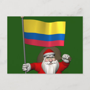 Santa Claus With Ensign Of Colombia Holiday Postcard
