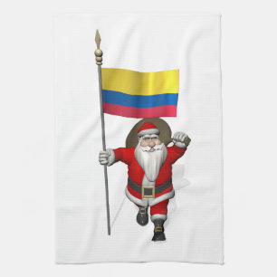 Santa Claus With Ensign Of Colombia Tea Towel