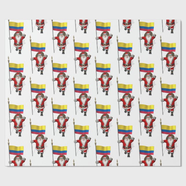 Santa Claus With Ensign Of Colombia Wrapping Paper (Flat)