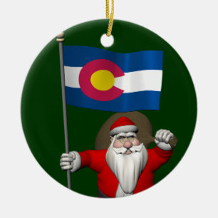 Santa Claus With Ensign Of Colorado Ceramic Tree Decoration