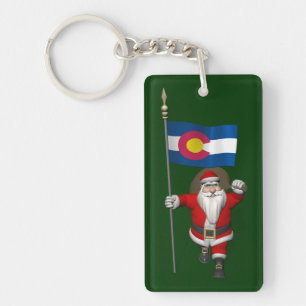 Santa Claus With Ensign Of Colorado Key Ring