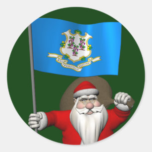 Santa Claus With Ensign Of Connecticut Classic Round Sticker