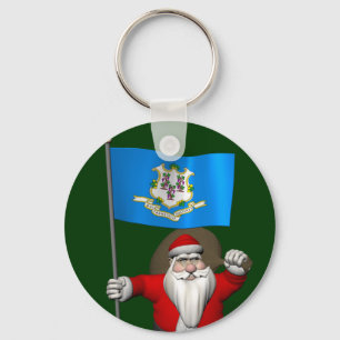 Santa Claus With Ensign Of Connecticut Key Ring