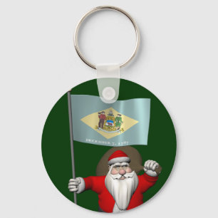 Santa Claus With Ensign Of Delaware Key Ring