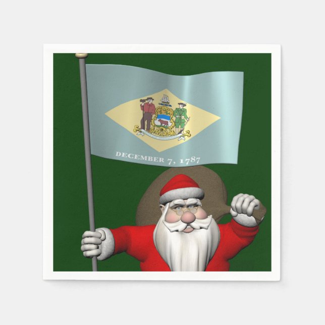 Santa Claus With Ensign Of Delaware Napkin (Front)