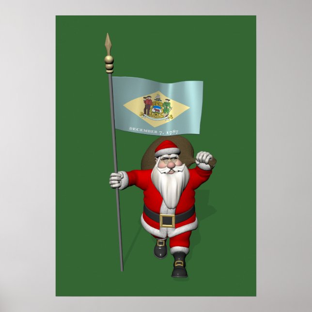 Santa Claus With Ensign Of Delaware Poster (Front)