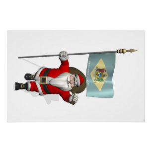 Santa Claus With Ensign Of Delaware Poster