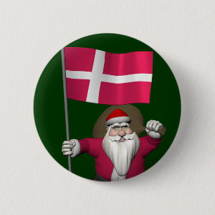 Santa Claus With Ensign Of Denmark Dannebrog 6 Cm Round Badge