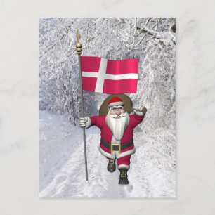 Santa Claus With Ensign Of Denmark Dannebrog Holiday Postcard