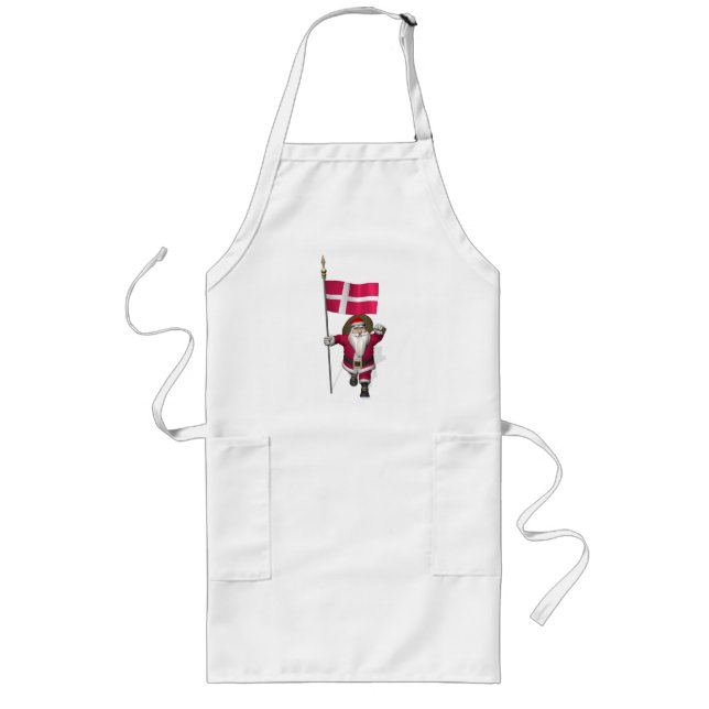Santa Claus With Ensign Of Denmark Dannebrog Long Apron (Front)
