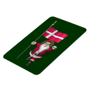 Santa Claus With Ensign Of Denmark Dannebrog Magnet