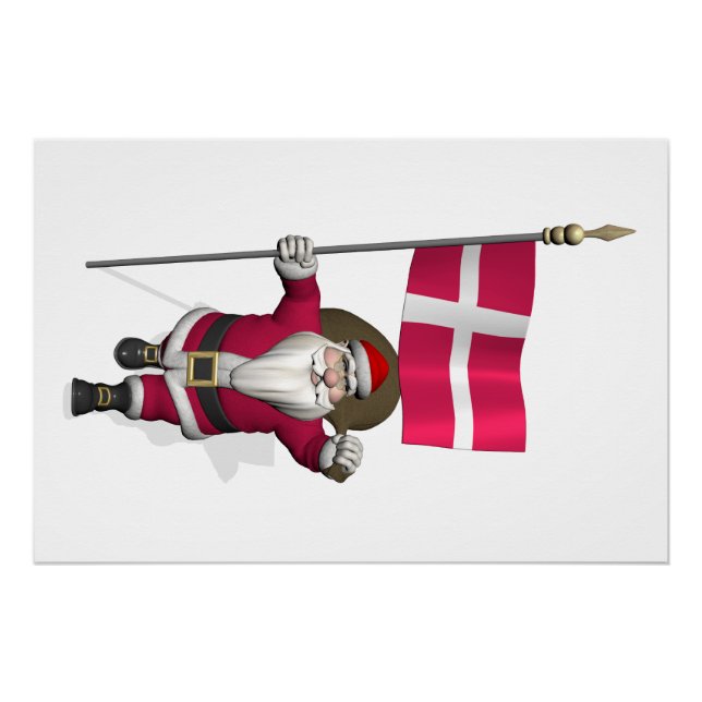 Santa Claus With Ensign Of Denmark Dannebrog Poster (Front)