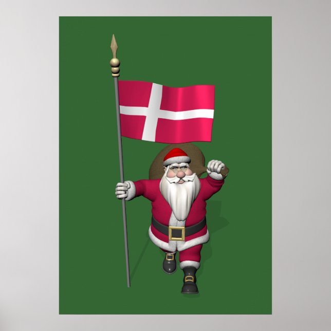 Santa Claus With Ensign Of Denmark Dannebrog Poster (Front)
