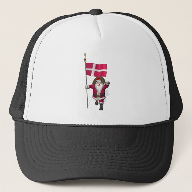Santa Claus With Ensign Of Denmark Dannebrog Trucker Hat (Front)