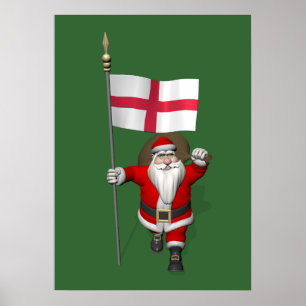 Santa Claus With Ensign Of England Poster