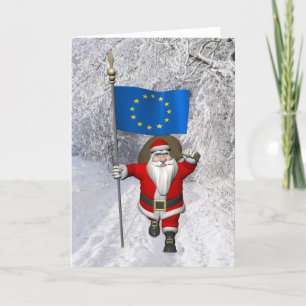 Santa Claus With Ensign Of European Union Holiday Card