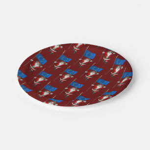 Santa Claus With Ensign Of European Union Paper Plate