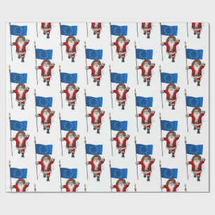 Santa Claus With Ensign Of European Union Wrapping Paper