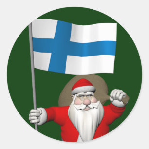 Santa Claus With Ensign Of Finland Classic Round Sticker