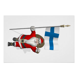 Santa Claus With Ensign Of Finland Suomi Poster