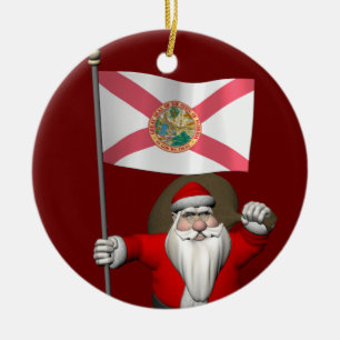 Santa Claus With Ensign Of Florida Ceramic Tree Decoration