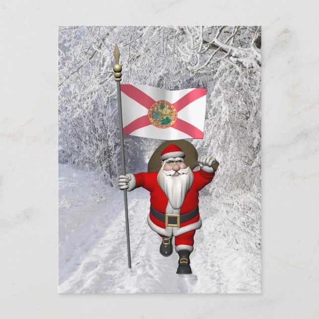 Santa Claus With Ensign Of Florida Holiday Postcard (Front)