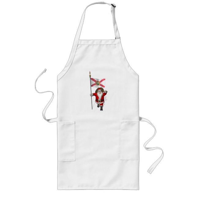 Santa Claus With Ensign Of Florida Long Apron (Front)