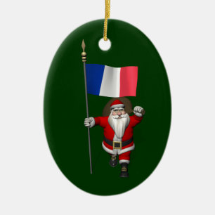 Santa Claus With Ensign Of France Ceramic Tree Decoration