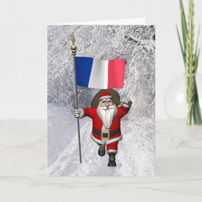 Santa Claus With Ensign Of France Holiday Card (Front)