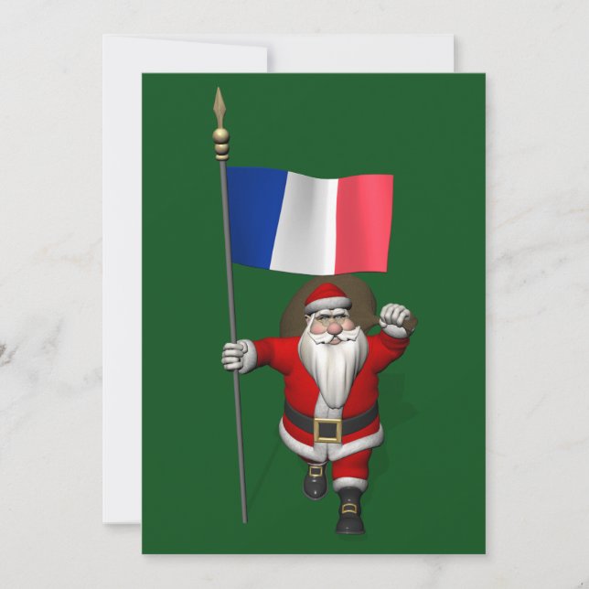 Santa Claus With Ensign Of France Holiday Card (Front)
