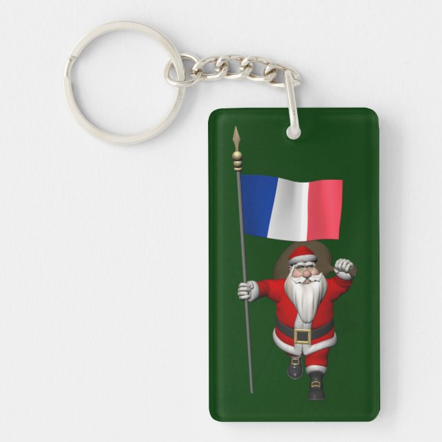 Santa Claus With Ensign Of France Key Ring (Front)